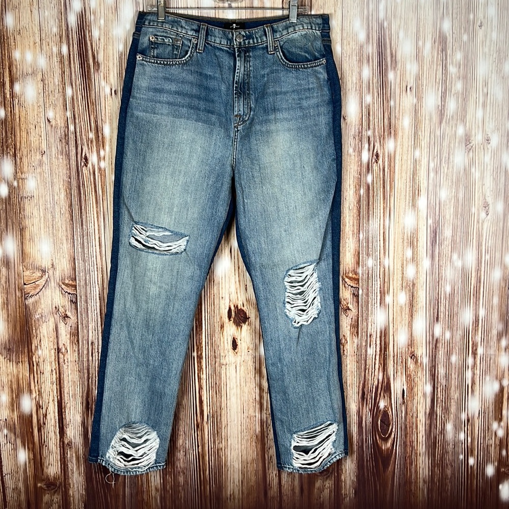 7 for all Mankind Distressed Two Color Denim Jeans 32